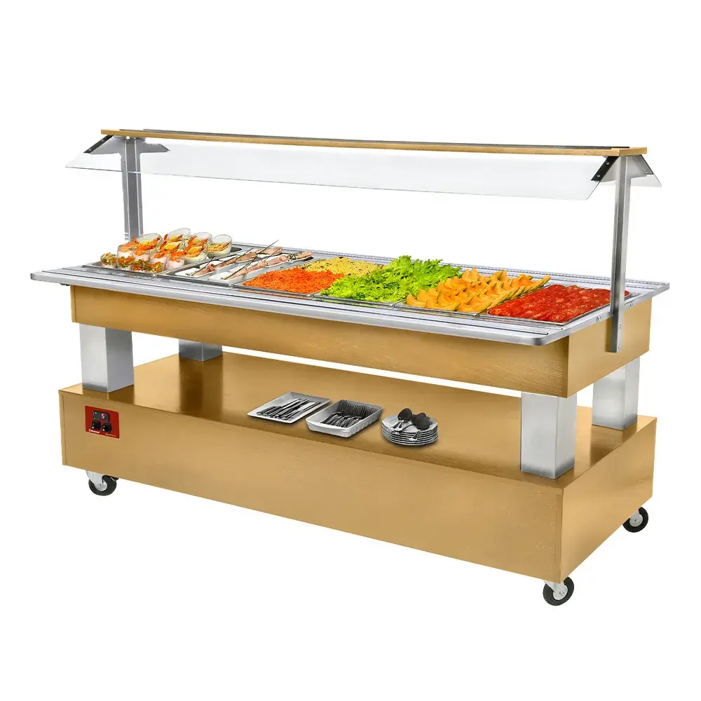 Buffet - Salad bar, gekoeld, 6x GN 1/1-150 (Licht eiken hout) - Main Image