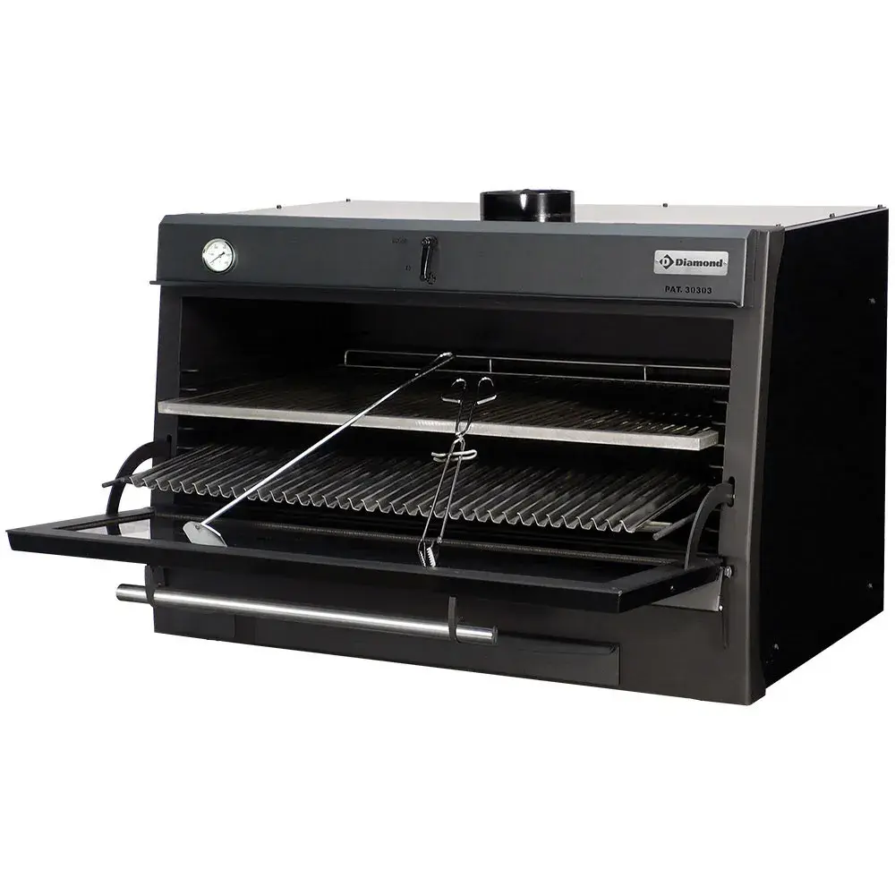 Houtskooloven-BBQ, GN 2/1 + GN1/1 (120 Kg/h)/Zwart