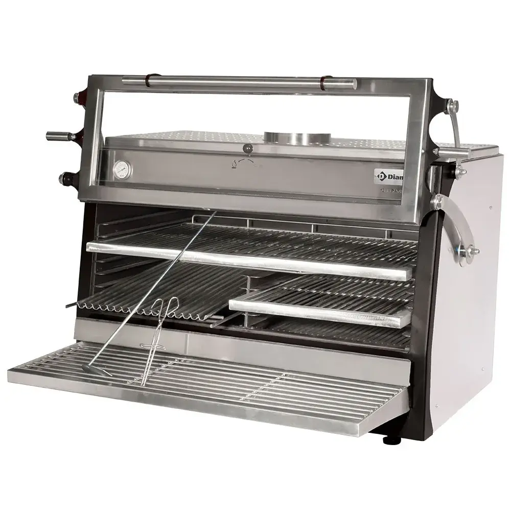 Houtskooloven-BBQ, GN 2/1 + GN1/1 (120 Kg/h)- Hefbare deur/Roestvrij staal