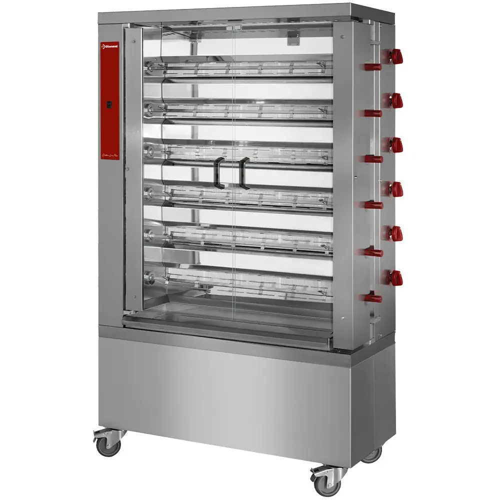 Chicken gas roaster, 6 spits, with wheels (36 chickens) - Main Image