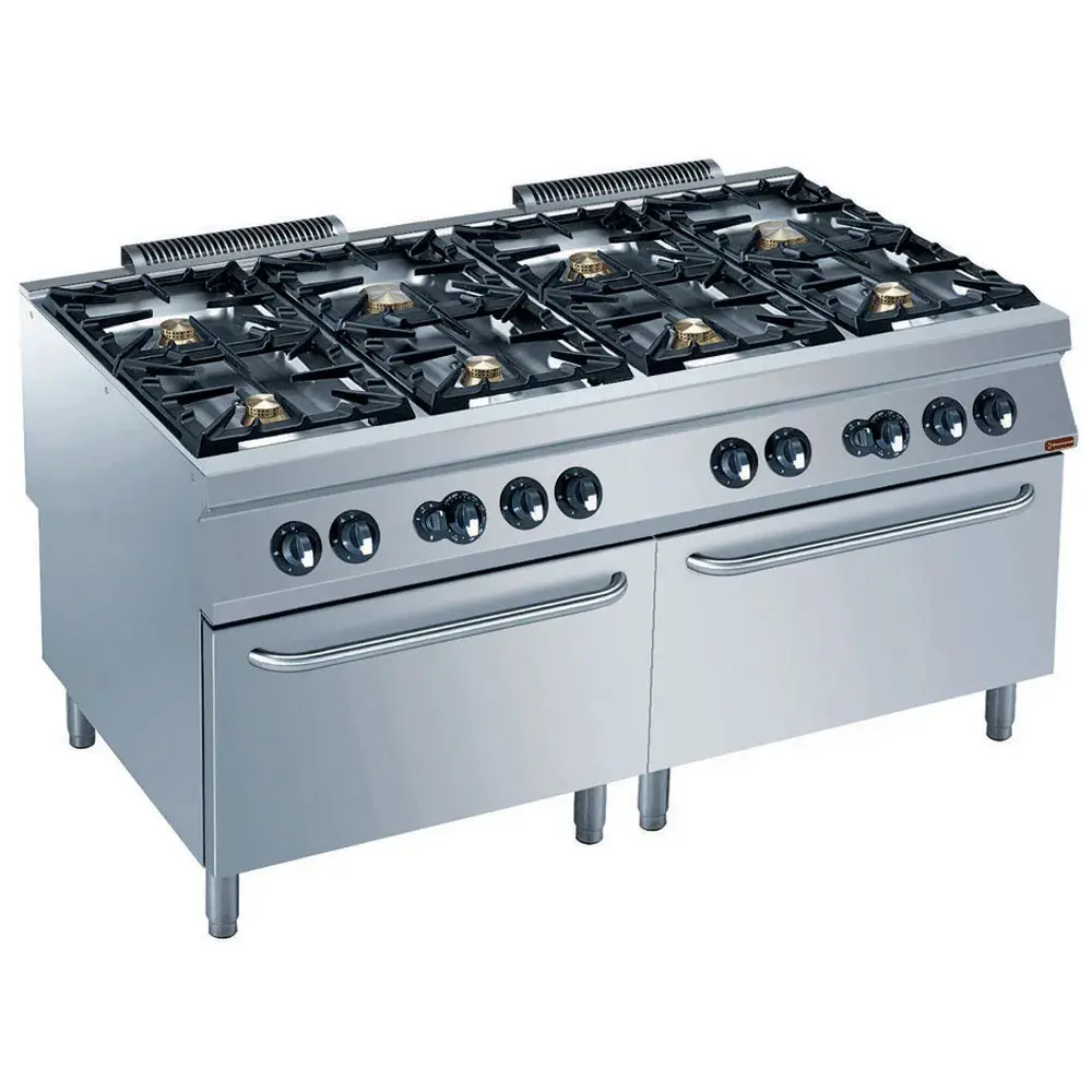 Gasfornuis 8 branders, 2 gasovens GN 2/1