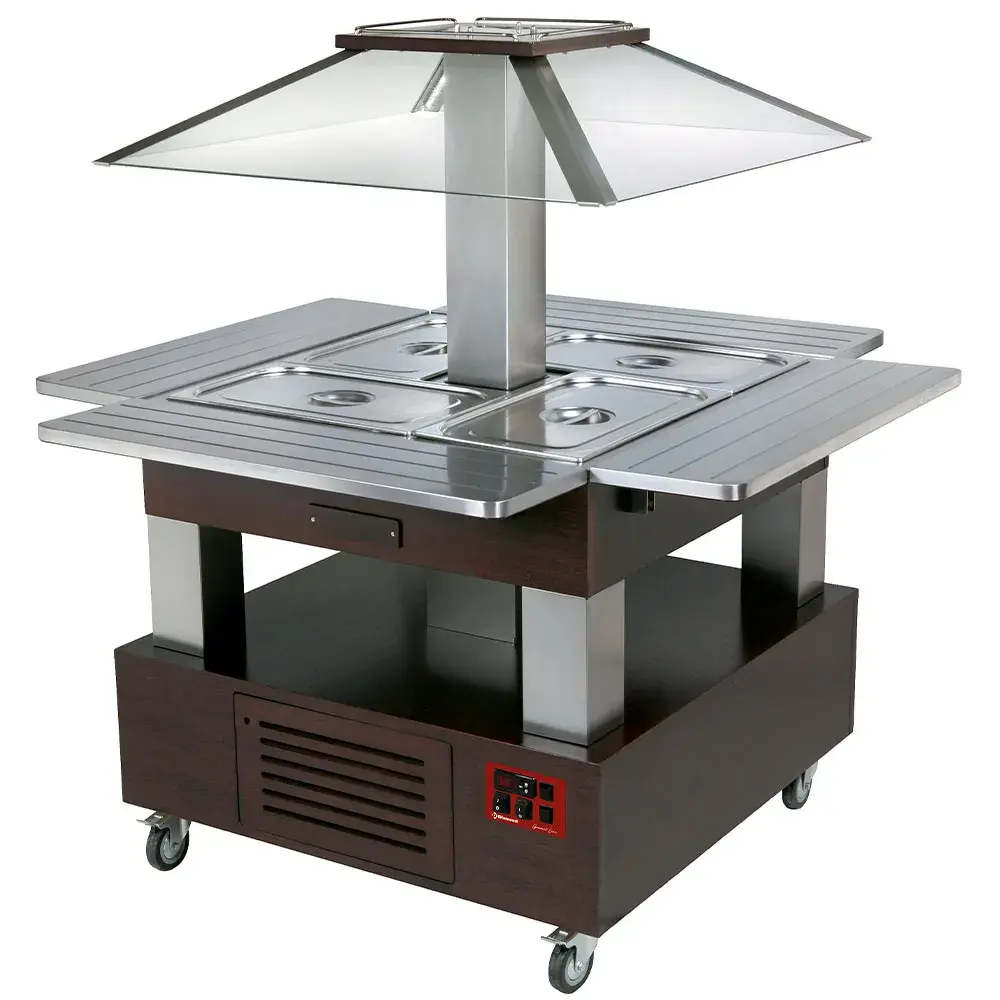 Eiland bain-marie warm buffet, gemotoriseerd koepel 4x GN 1/1-150 (Wengé hout) - Main Image