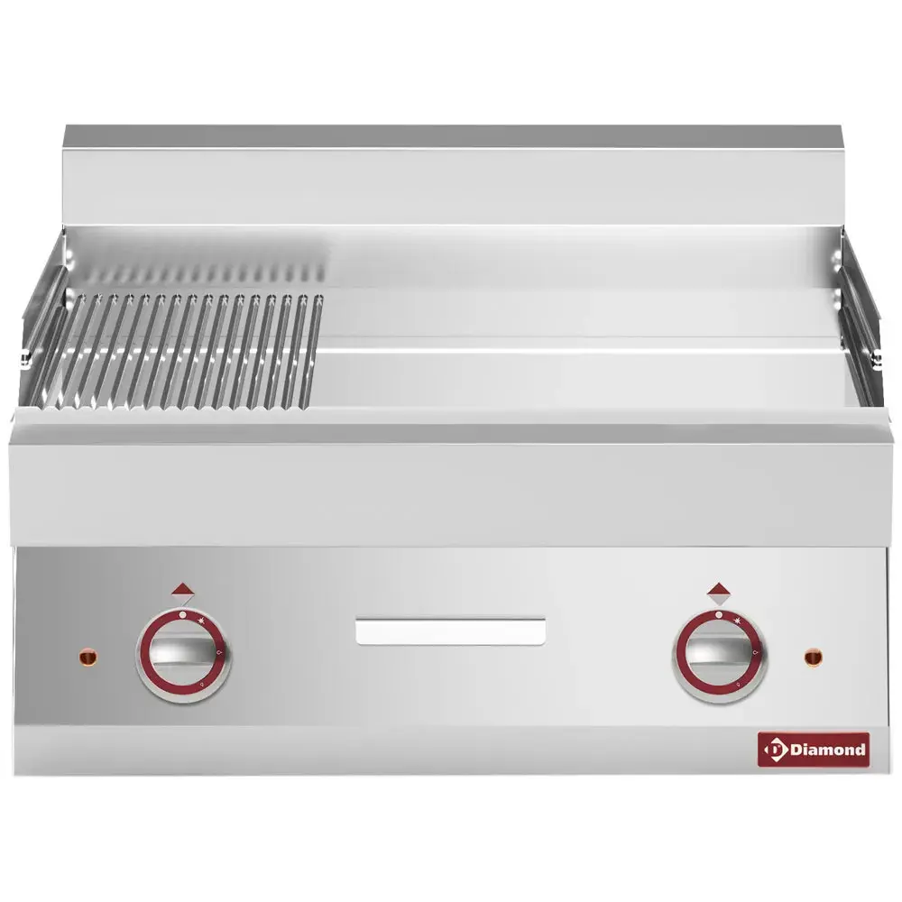 Elektrische braadplaat 2/3 glad en 1/3 gegroefd -Top- verchroomd