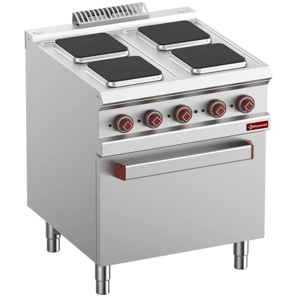 Elektrisch fornuis 4 vierkante platen op elektrische oven GN 2/1 en gril