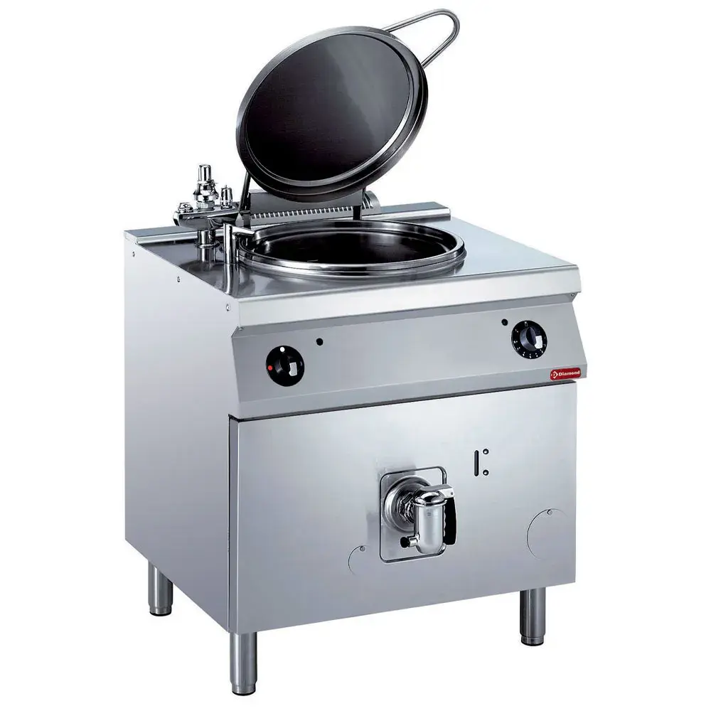 Ronde elektrische kookketel 60 liter, indirecte verwarming, op onderstel
