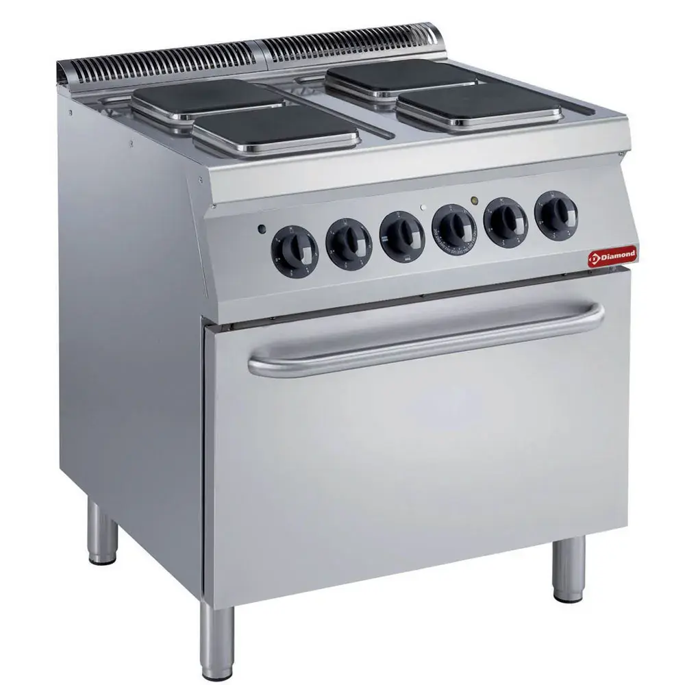 Fornuis met 4 vierkante platen + elektrische oven GN 2/1