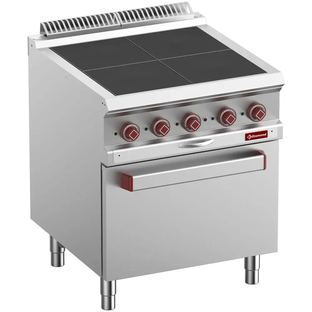 Elektrisch fornuis 4 uitgelijnde platen, op convectie oven GN 1/1