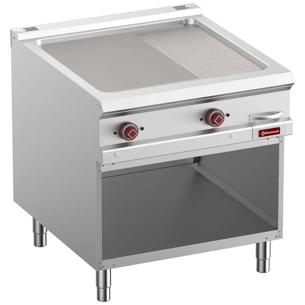 Elektrische bakplaat, 2/3 vlak, 1/3 geribd module 1/1, op open kast. - Main Image