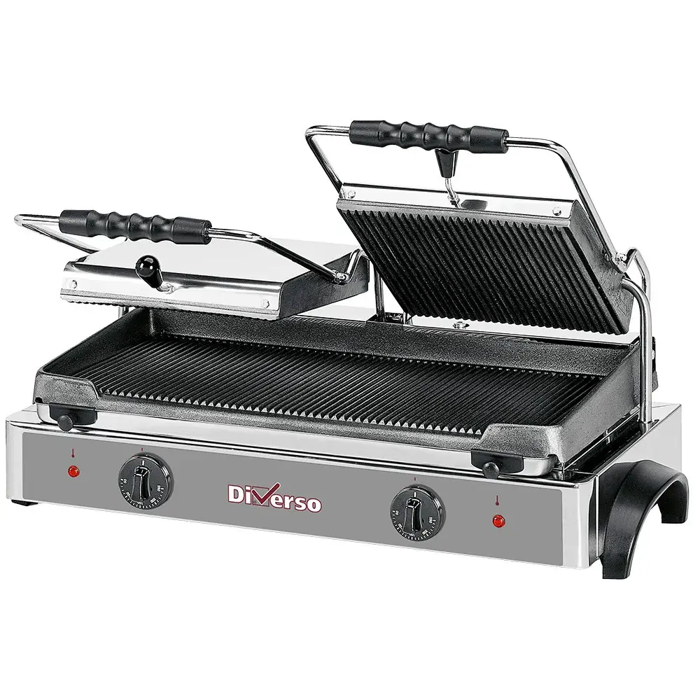 Elektrische panini grill DUBBEL, geribde platen - Main Image