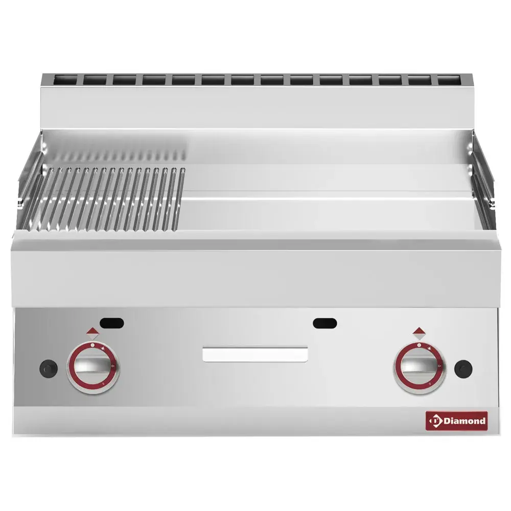 Bakplaat op gas 2/3 vlak en 1/3 geribbeld -Top- hard verchroomde "50 µm"