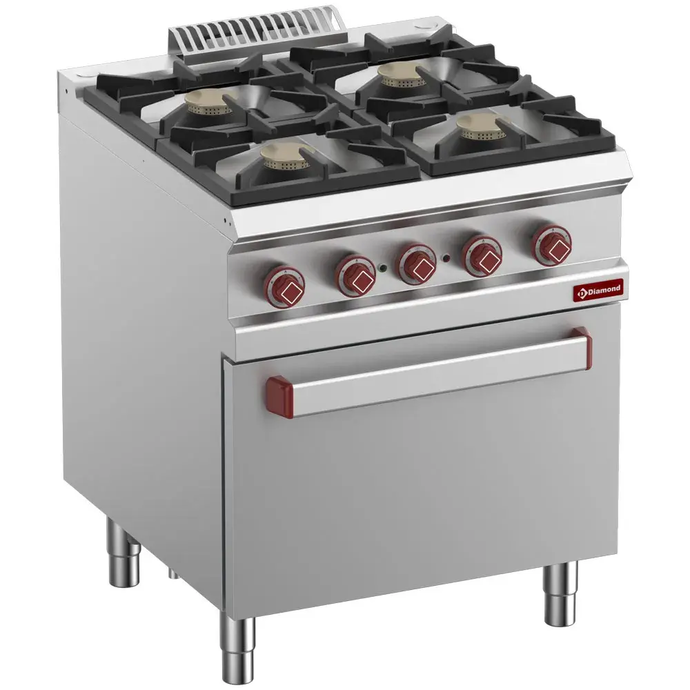 Gasfornuis 4 branders, elektrische convectie-oven GN 1/1
