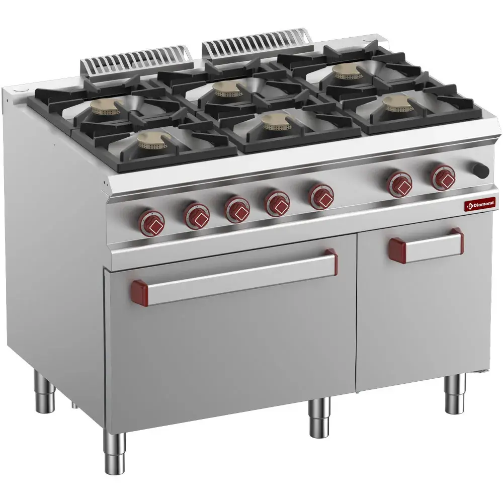 Gasfornuis 6 branders, gasoven GN 2/1, neutrale kast