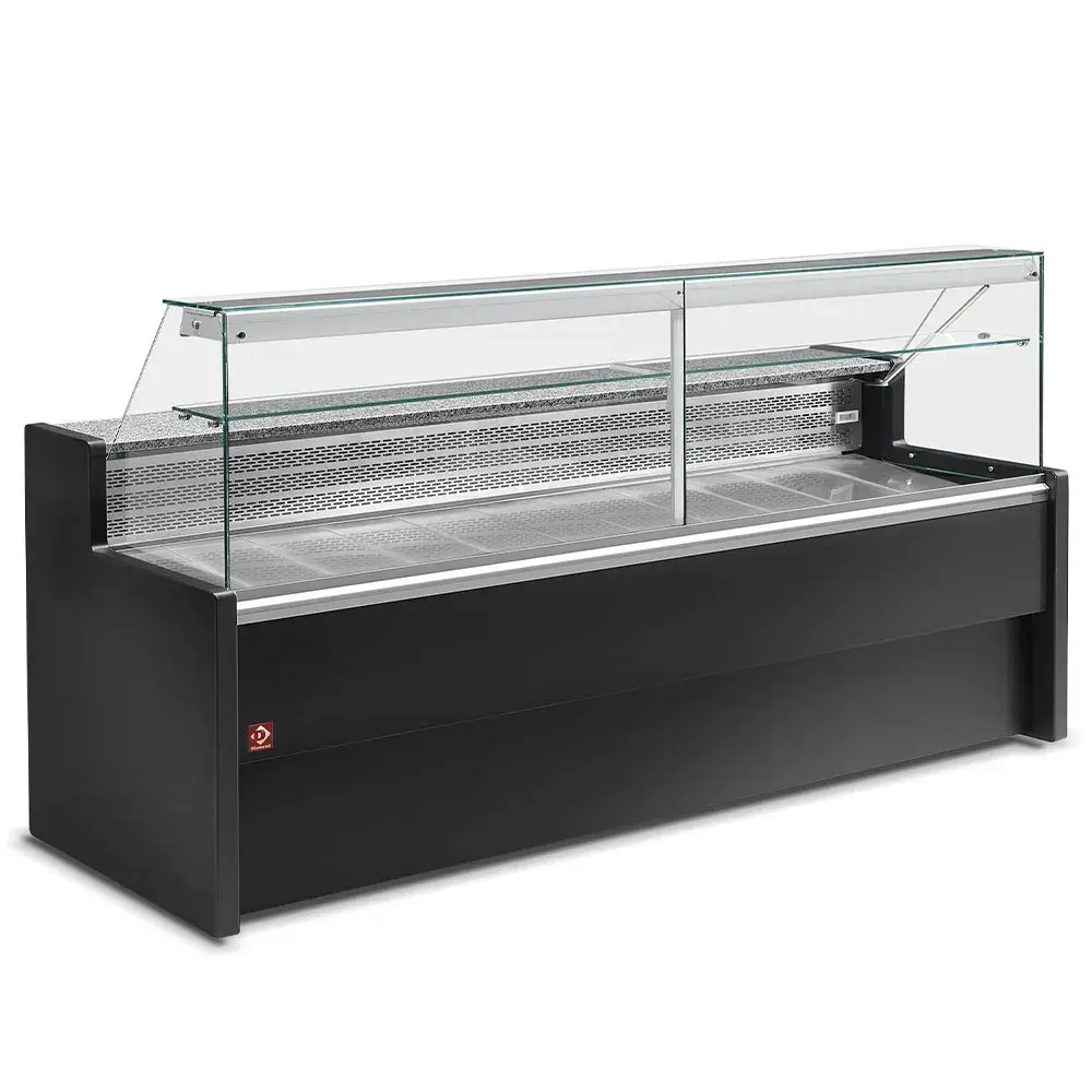 Gekoelde vitrinetoonbank met rechte ruit 90°, met reserve - ZWART+KIT schuivend plexiglas RO25/... samengesteld uit: - Main Image