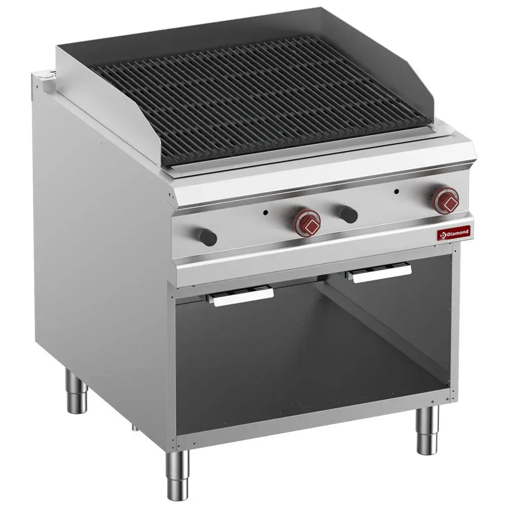 Gaslavasteengrill, module 1/1, 2-zijdige gietijzeren rooster, open kast