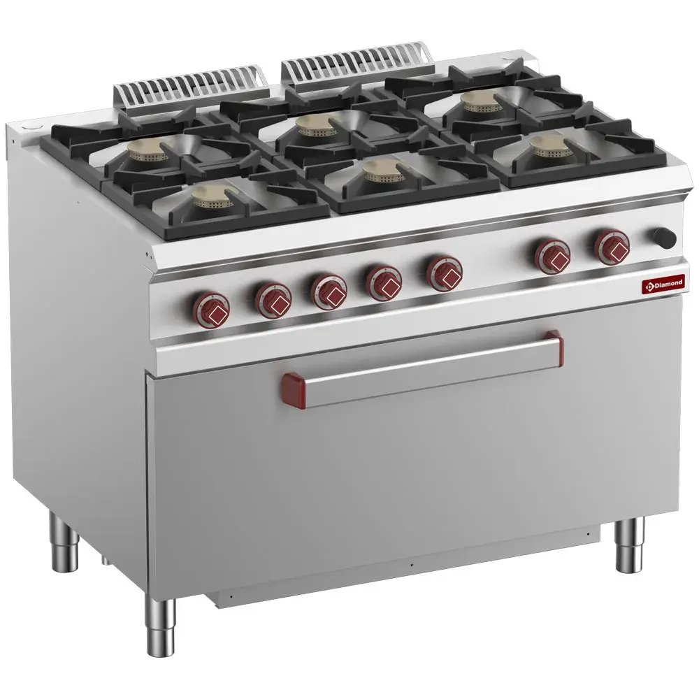Fornuis 6 branders, maxi gasoven 1 grote deur
