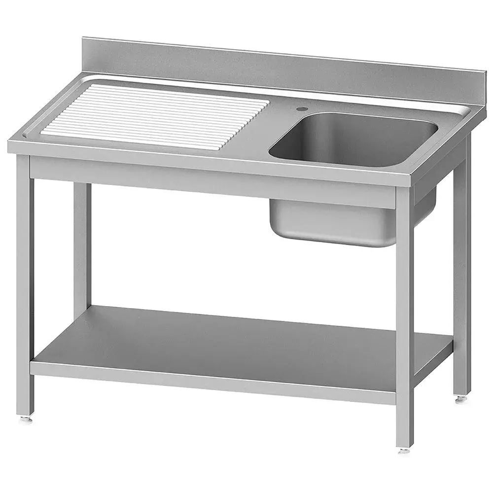 RVS spoeltafel ECO met 1 kuip en 1 links druipvlak, met onderblad - Main Image