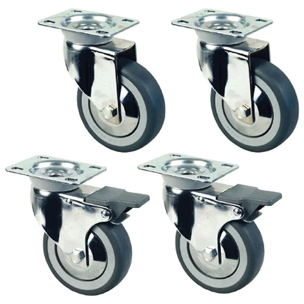 Set van 4 verchroomde wielen Ø 100 voor Tafels op kast (2 met rem) - Main Image