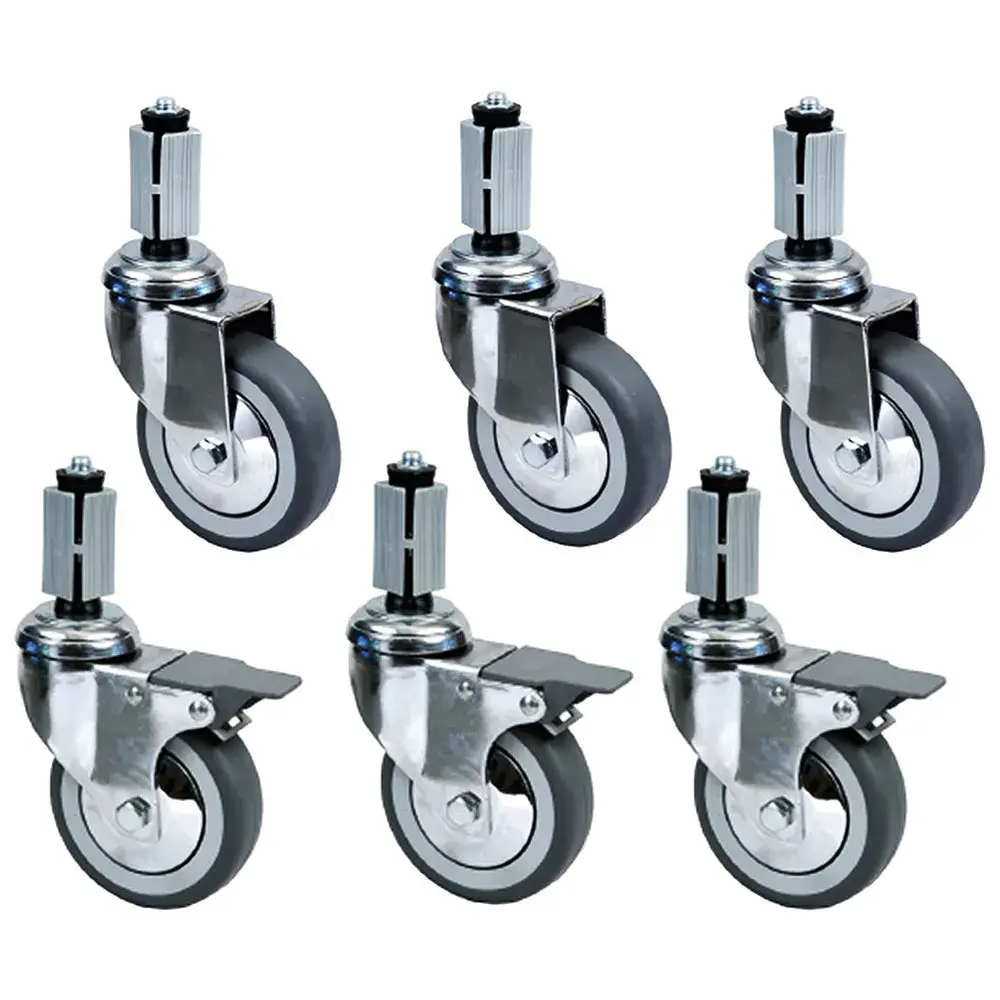 Set van 6 verchroomde wielen Ø 100 (3 met rem) voor tafels - Main Image