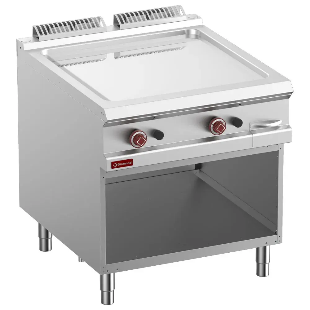 Vlakke bakplaat op gas, verchroomde module 1/1, op open kast.