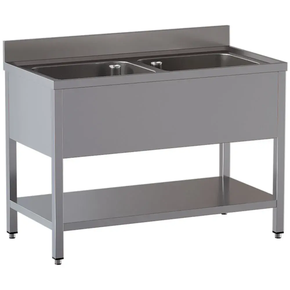 Spoeltafel 2 kuipen met onderlegplank - Main Image