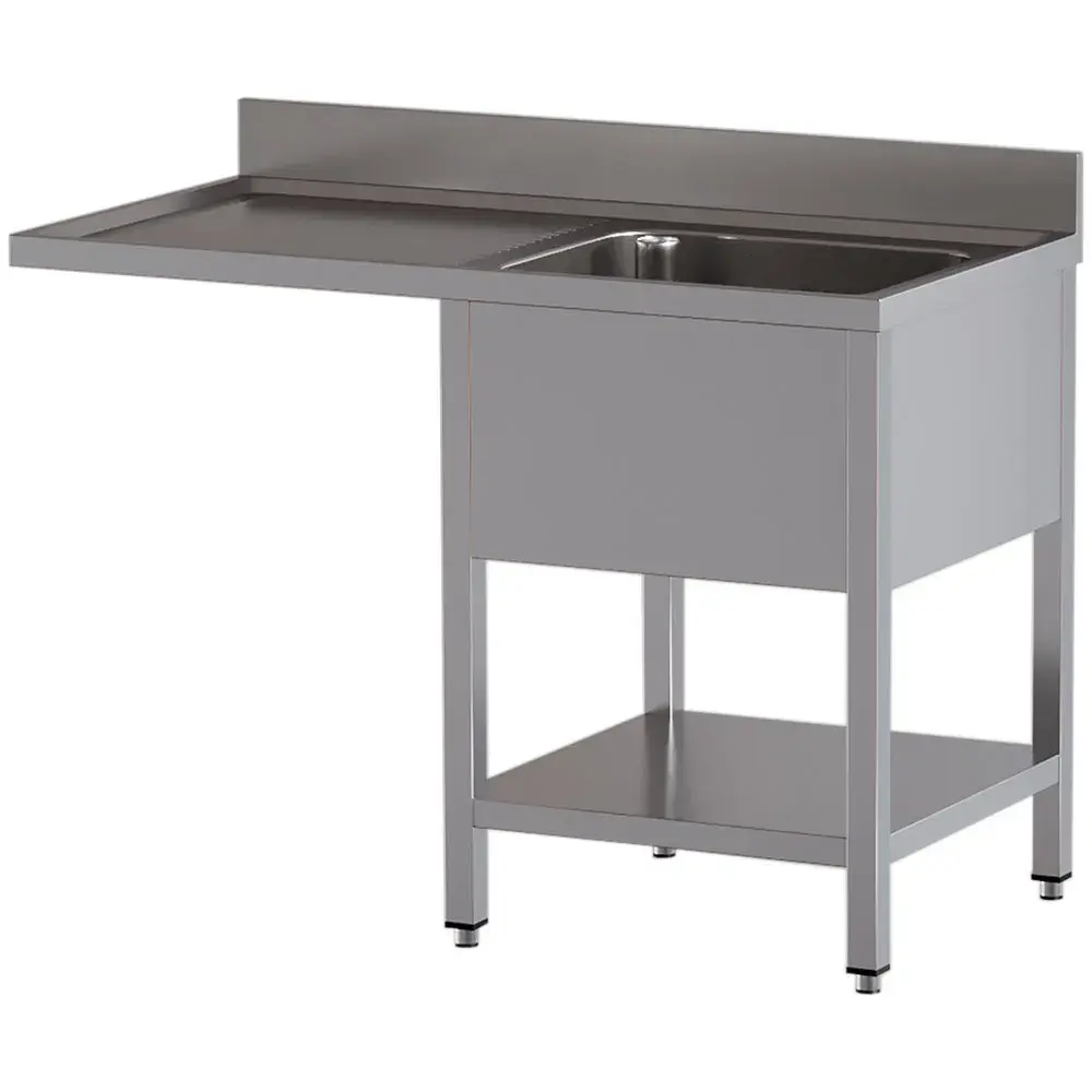 Spoeltafel met 1 kuip en 1 afdruipblad links, met onderlegplank en ruimte voor vaatwasser - Main Image