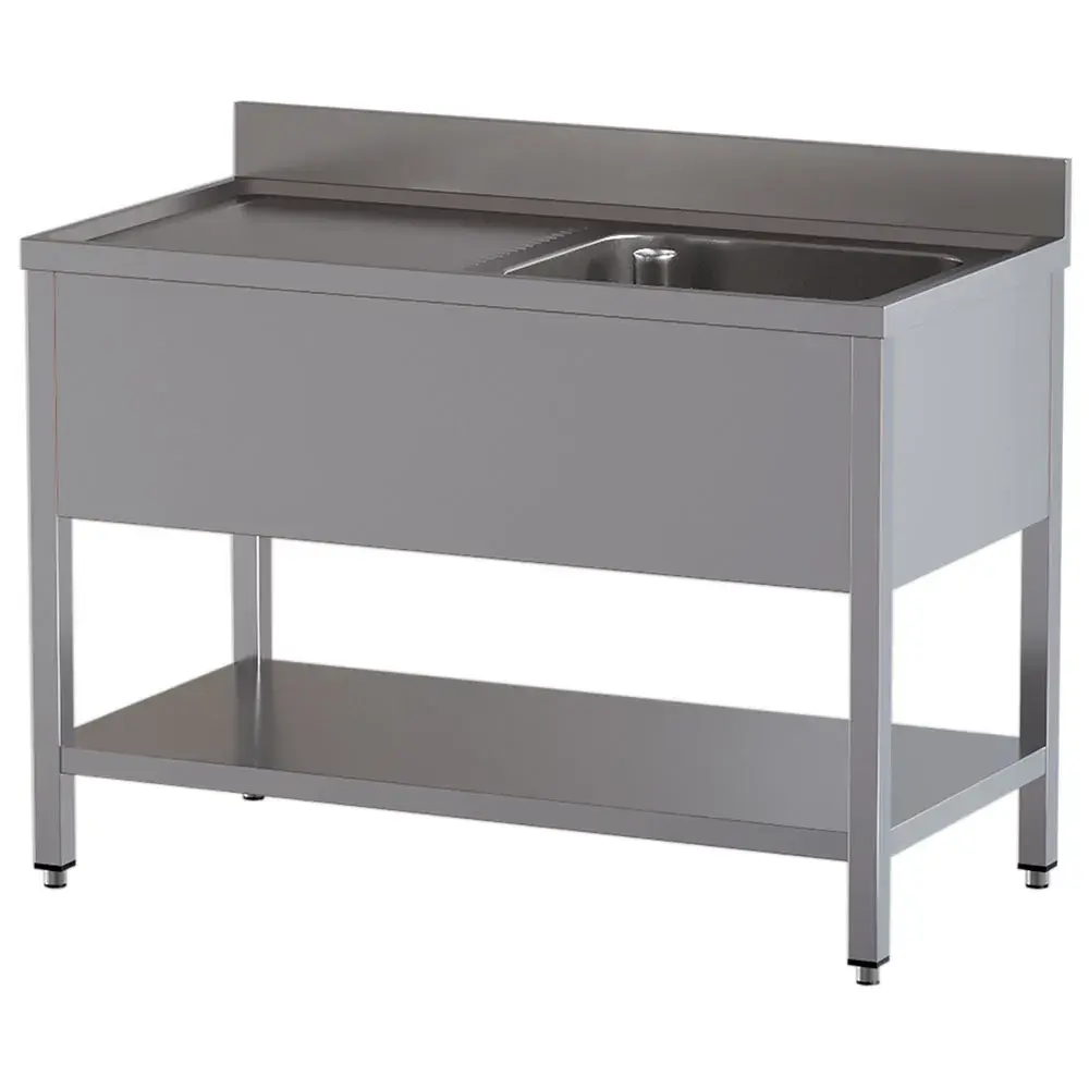 Spoeltafel met 1 kuip en 1 afdruipblad links, met onderlegplank - Main Image