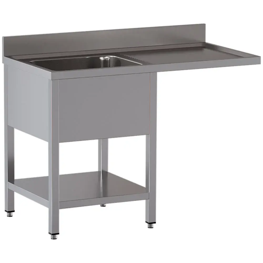 Spoeltafel met 1 kuip en 1 afdruipblad rechts, met onderlegplank en ruimte voor vaatwasser - Main Image