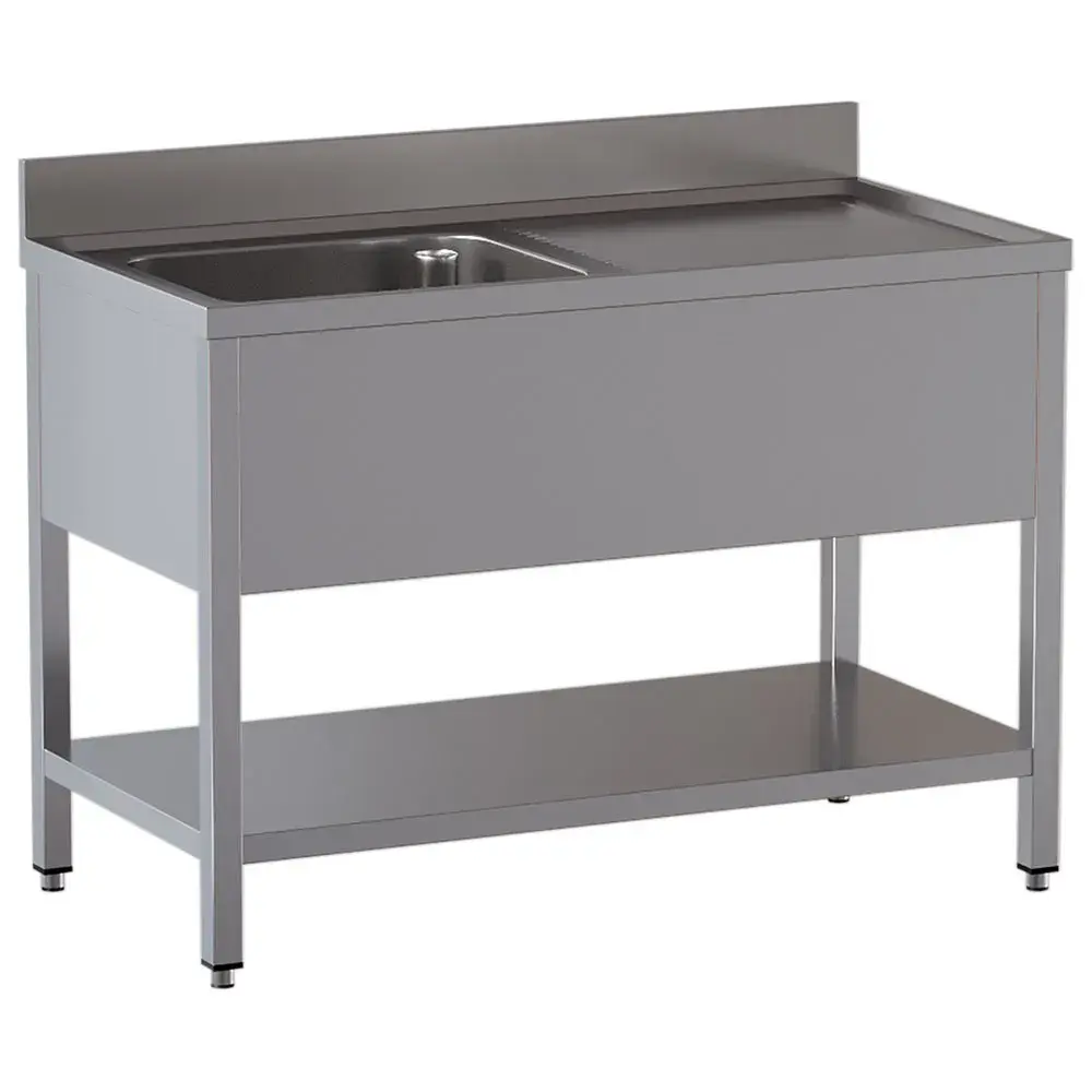 Spoeltafel met 1 kuip en 1 afdruipblad rechts, met onderlegplank - Main Image