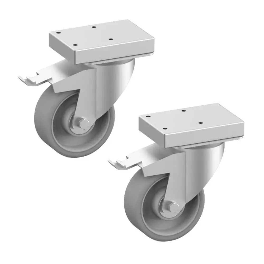 Roestvrij stalen wielen met rem Ø 100 mm (2 stuks)