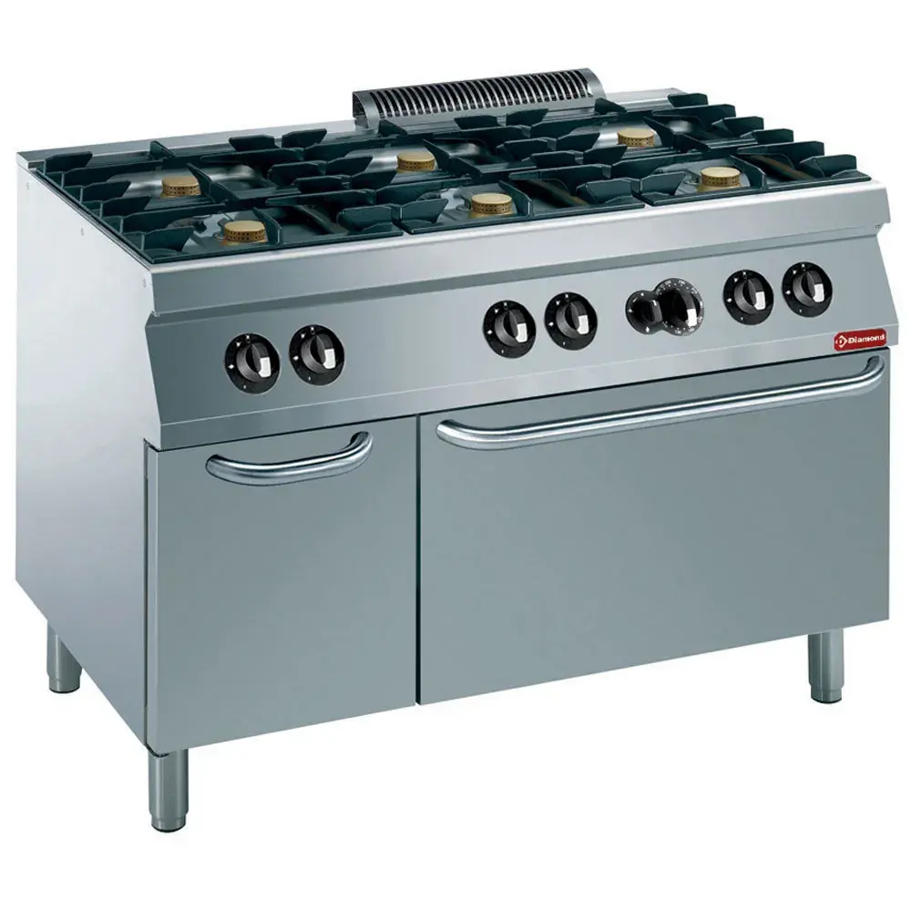 Fornuis 6 vuren, gasoven GN 2/1, neutrale kast