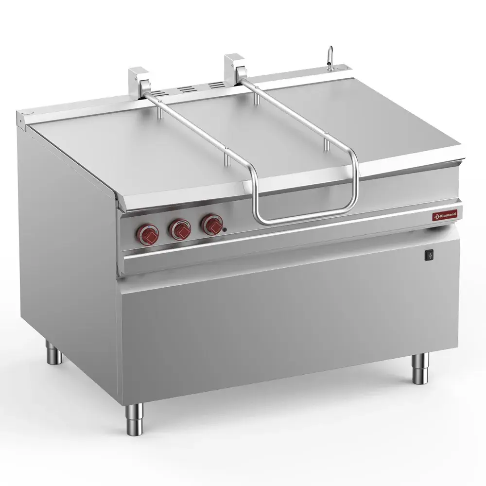 Elektrische kantelbare braadpan, R.V.S. kuip 120 liter op meubel