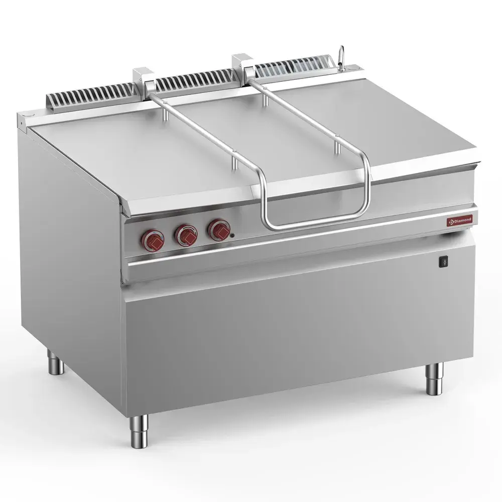 Kantelbare gasbraadpan, R.V.S. kuip 120 liter op meubel