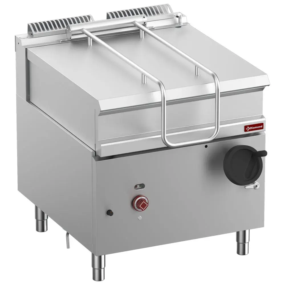 Kantelbare gasbraadpan, R.V.S. kuip 80 liter op meubel