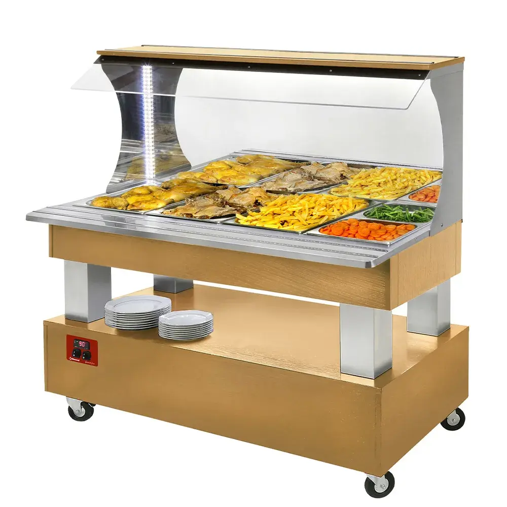 Warm wandbuffet, bain-marie, 4x GN 1/1-150 (Licht eiken hout) - Main Image