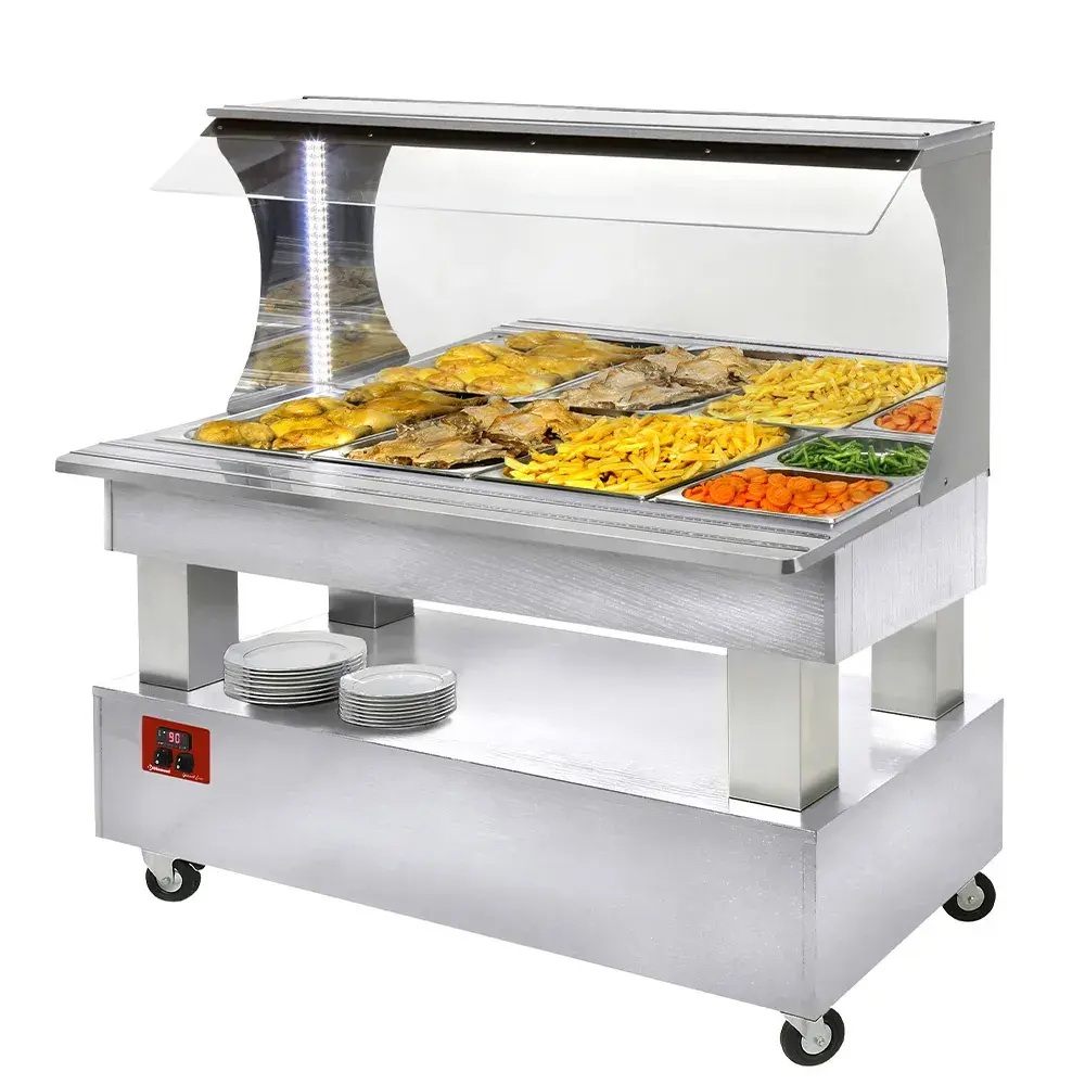 Bain-marie warm wall buffet 4x GN1/1-150 (white wood) - Main Image