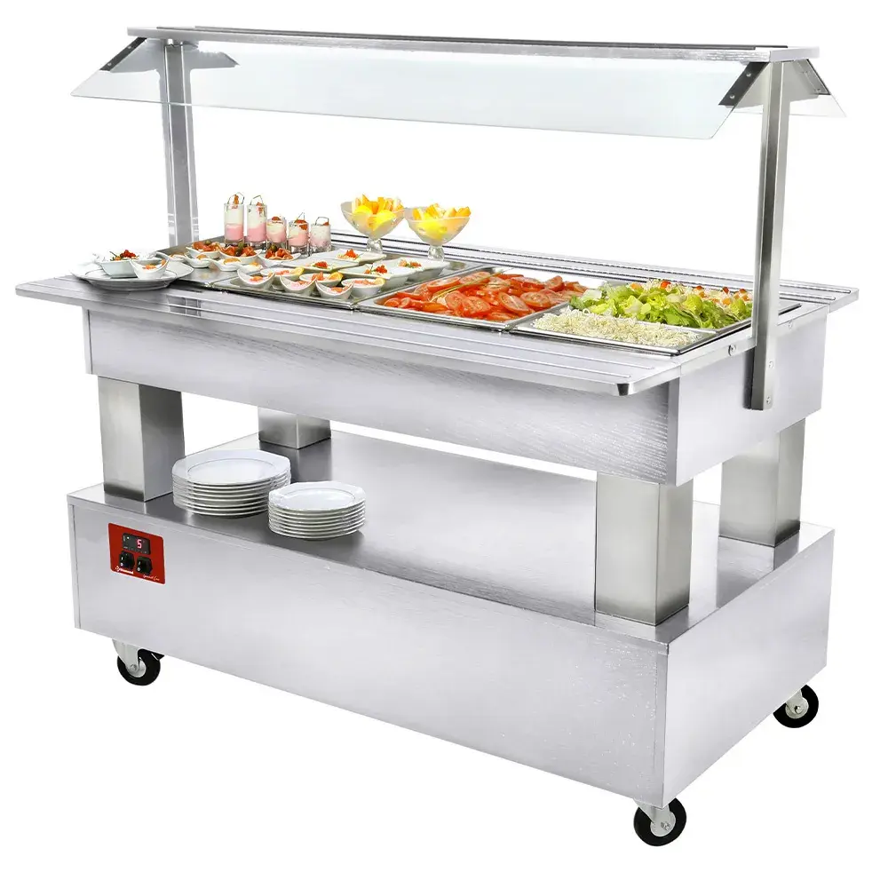 Buffet - Refrigerated salad bar, 4x GN1/1-150 (white wood) - Main Image