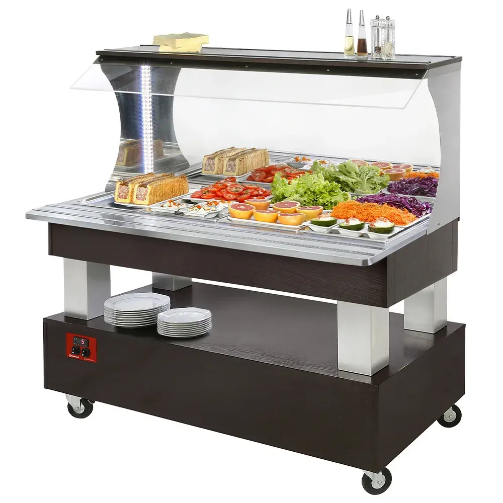 Buffet - Wall refrigerated salad bar, 4x GN1/1-150 (Wengé wood) - Main Image