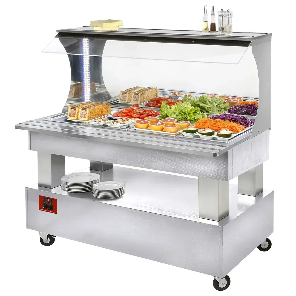 Buffet - Wall refrigerated salad bar, 4x GN1/1-150 (white wood) - Main Image