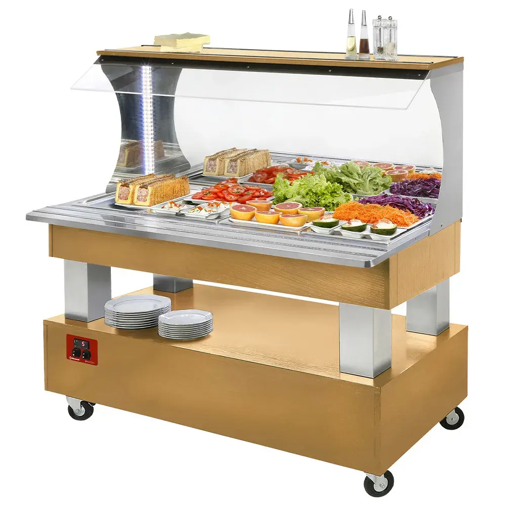 Buffet - Wall refrigerated salad bar, 4x GN1/1-150 (Wood light oak) - Main Image