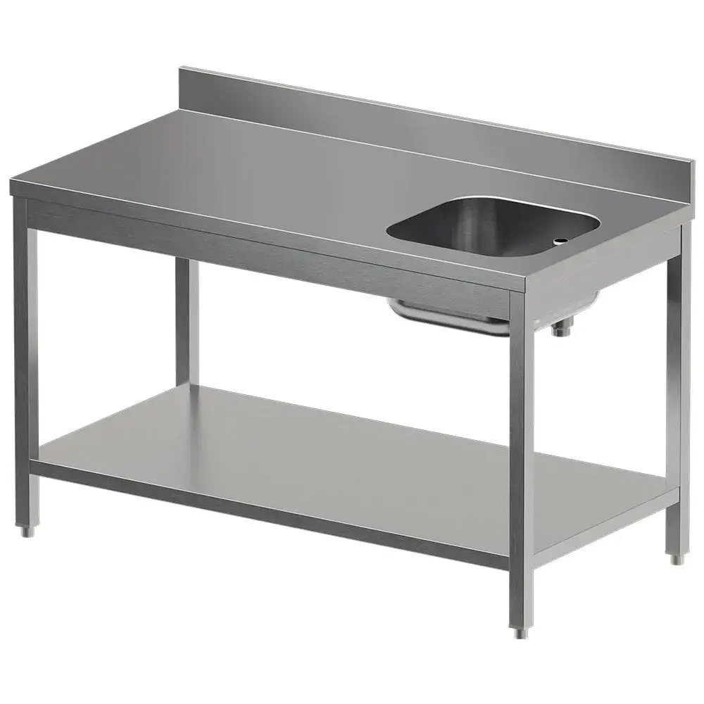 Chef's table with lower shelf, right sink + rear upstand - Main Image