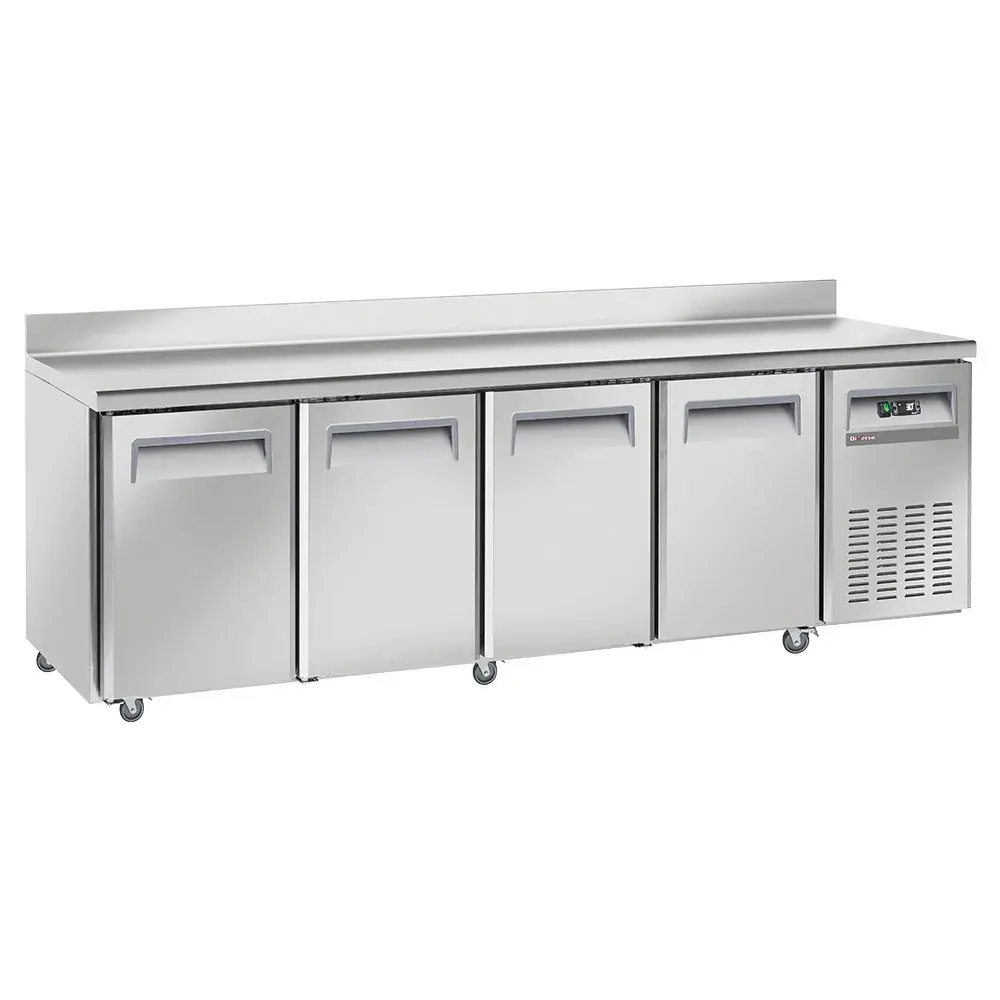 Cooling table, ventilated, 4 doors GN 1/1, with backsplash, on wheels, 2 with brakes - Main Image