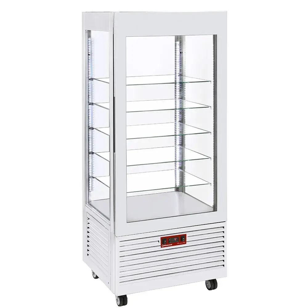 Display 4 sides T° negative, 5 glass shelves, ventilated, 480 Lit, WHITE