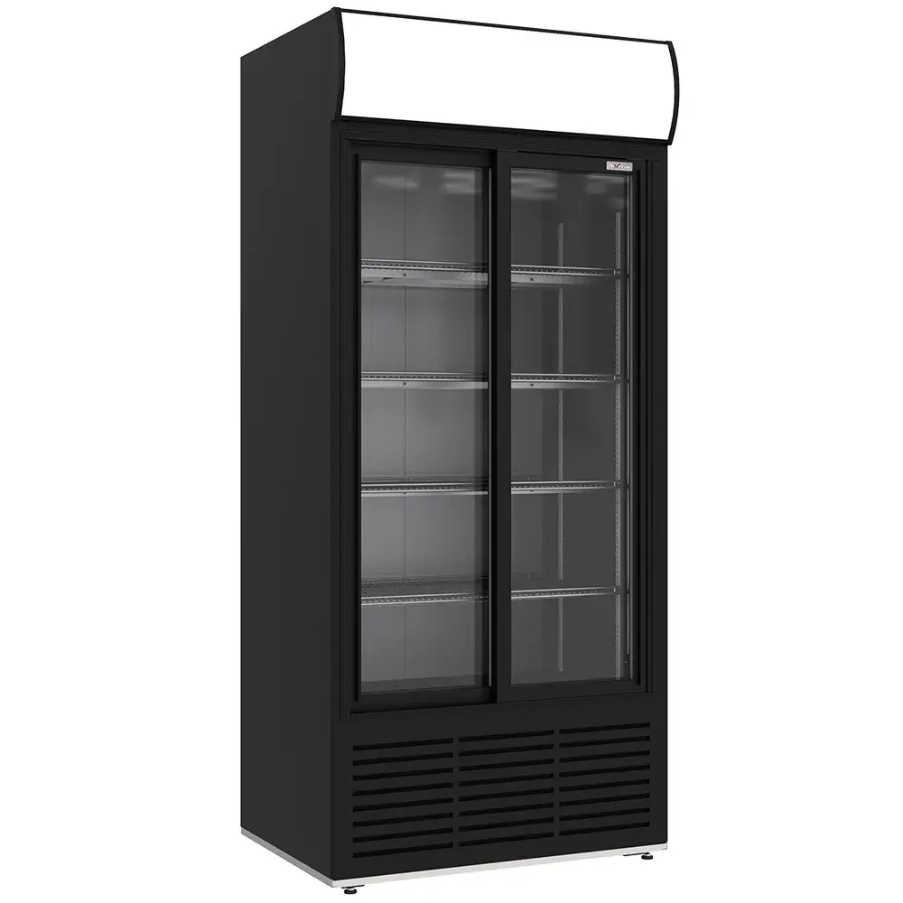 Drink display positive ventilated, 783 liters, 2 sliding doors, with lightbox, BLACK - Main Image