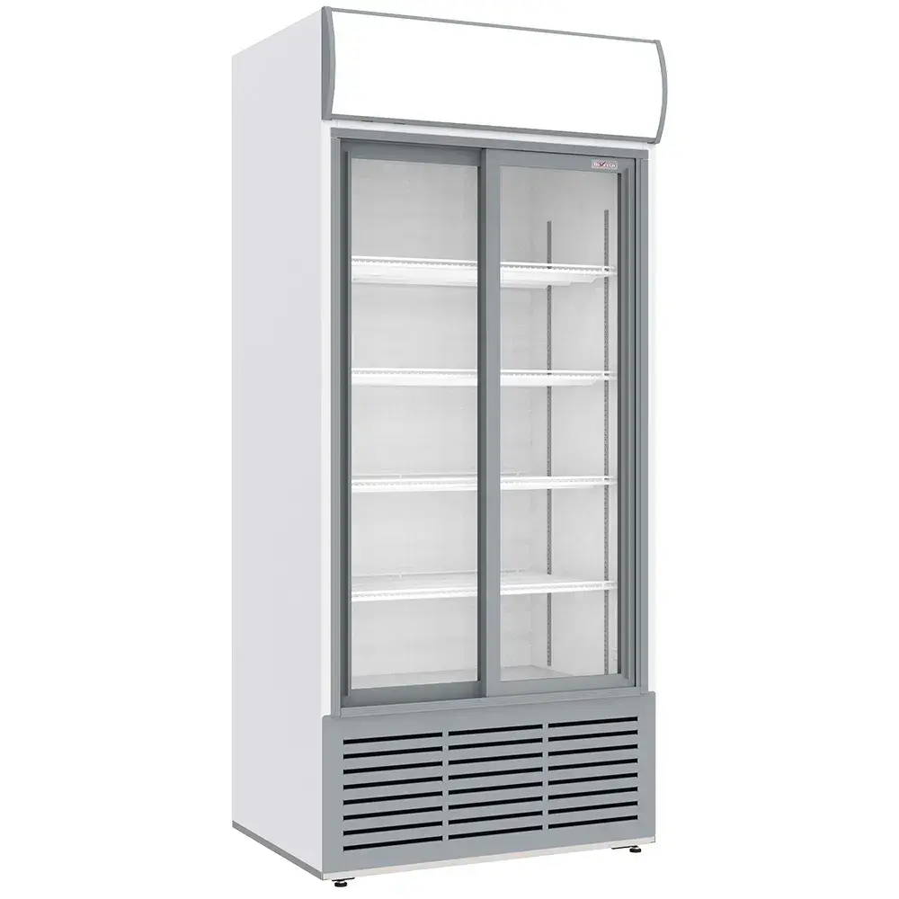 Drink display positive ventilated, 783 liters, 2 sliding doors, with lightbox, WHITE - Main Image