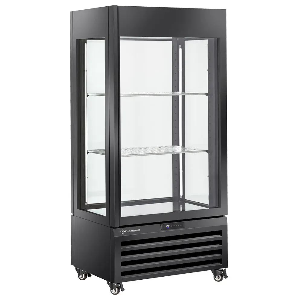 FULL glazen vitrine" 600 liter, 1 niveau + 2 planken, geventileerd - WINE - ZWART
