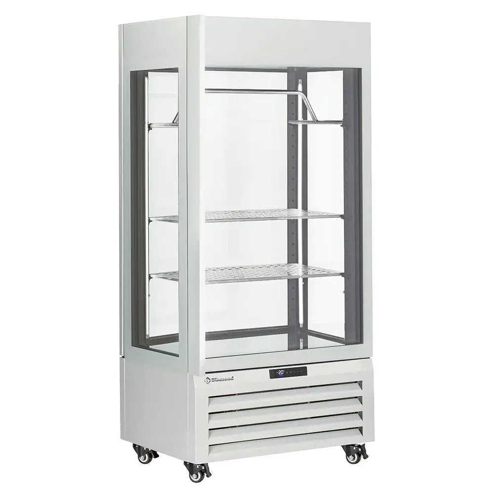 Fully glassed showcase" 600 Lt., 2 shelves & meat bar, ventilated - MEAT - WHITE