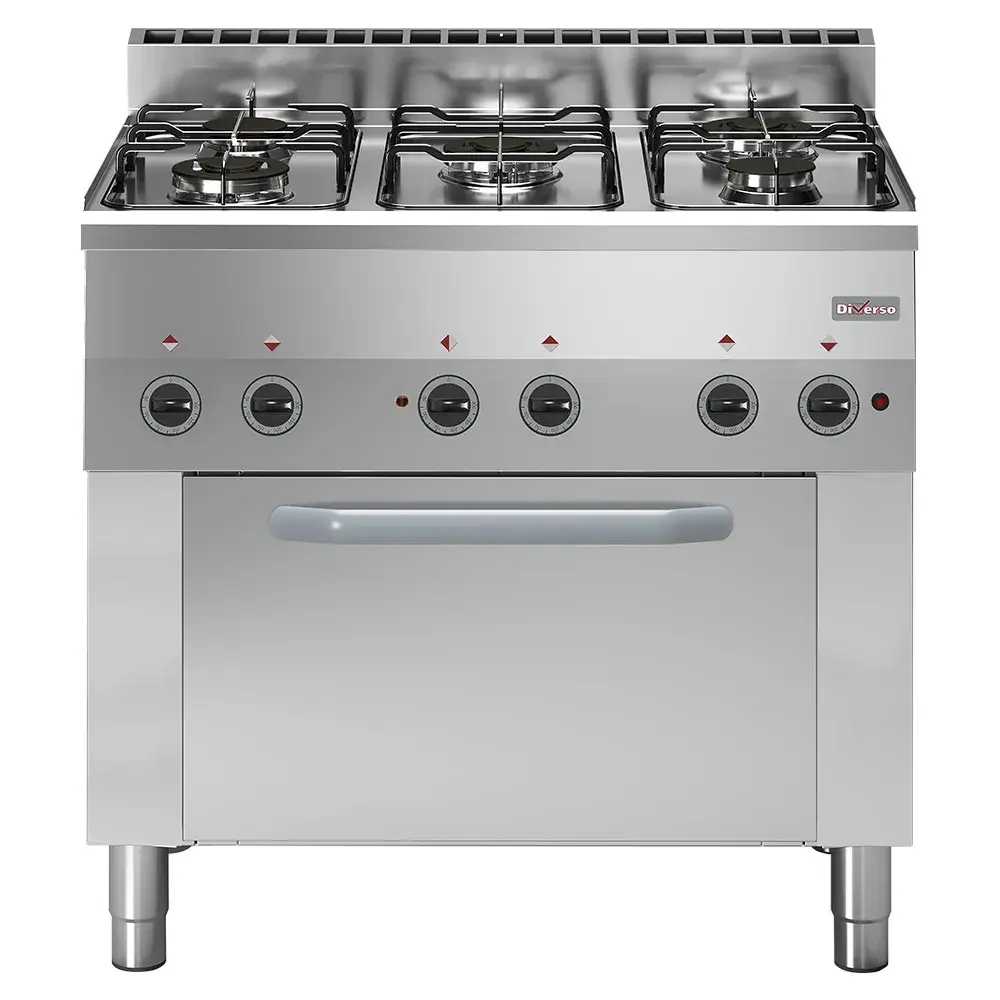 Gas range 5 burners, electric convection oven 4x GN 1/1 - Main Image