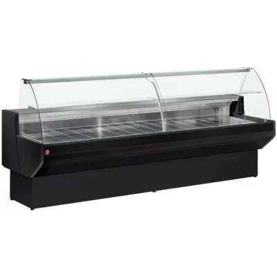 Gekoelde vitrinetoonbank met gebogen ruiten, met reserve - ZWART - Main Image