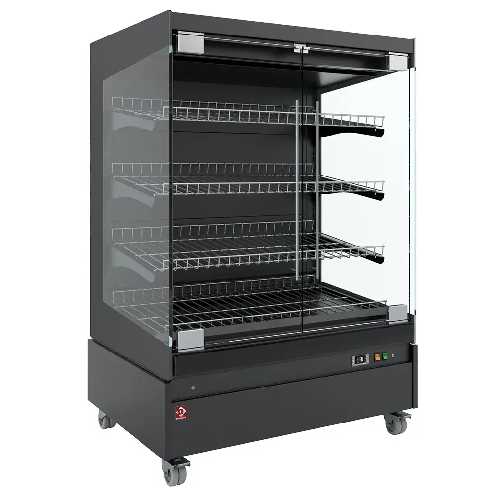 Heated display case, self-service, with glass door, on wheels - FULL BLACK - Main Image