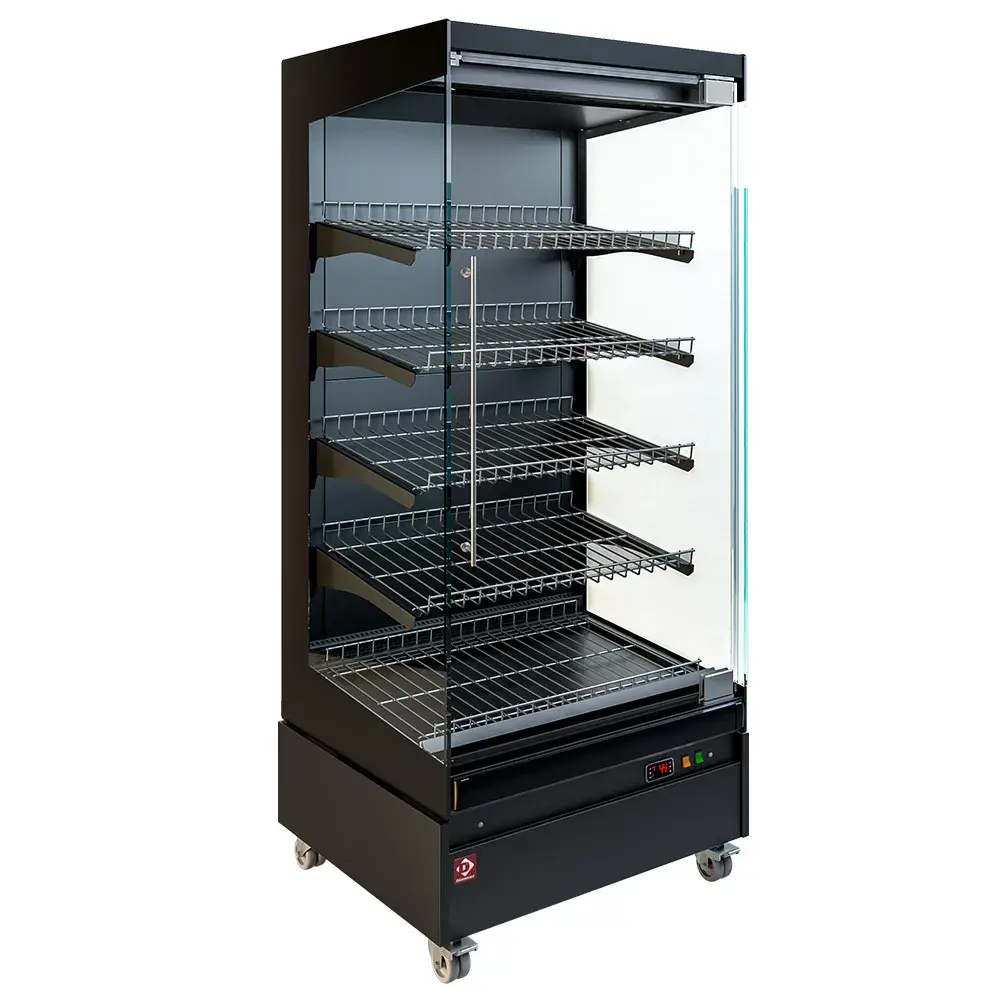 Heated display case, self-service, with glass door, on wheels - FULL BLACK - Main Image
